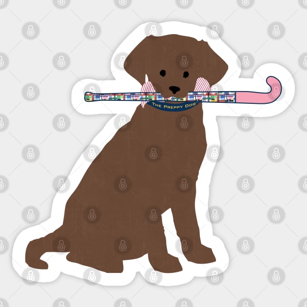 Chocolate Lab Preppy Madras Field Hockey Dog Sticker by emrdesigns